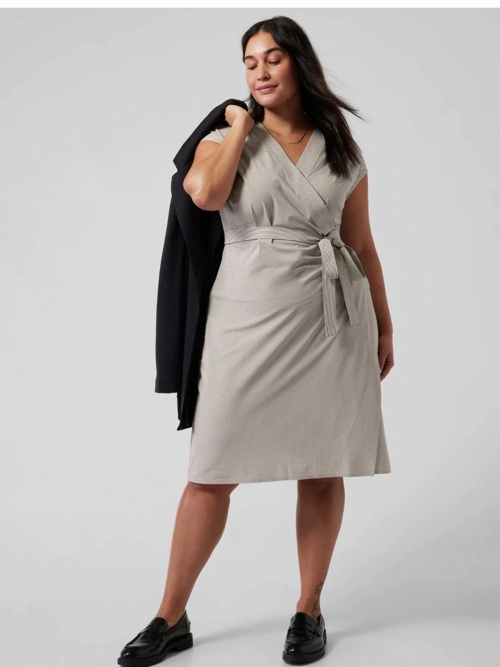 Athleta gray and Cream Newport Wrap Dress with Self-Tie Waist
